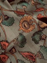 Deep Olive Green Color Semi Tussar Saree with Kalamkari and Radha Krishna with a Peacock Digital Prints - Kaash Collection