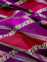 Purple and Maroon Mashru Silk Saree, Muted Gold Zari Weave - Kaash Collection