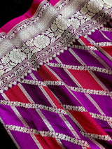 Purple and Maroon Mashru Silk Saree, Muted Gold Zari Weave - Kaash Collection