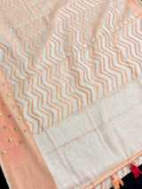 Pastel Peach Color Linen blend with Cotton Silk Saree and Embroidery floral buttis - Kaash Collection