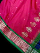 Magenta Pink Color Gadwal Soft Silk Saree with Green combination