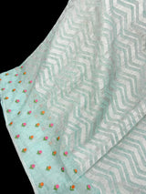 Pastel Sea Green Color Linen blend with Cotton Silk Saree and Embroidery floral buttis