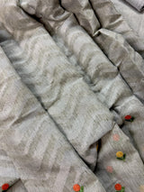 Taupe Color Linen blend with Cotton Silk Saree and Embroidery floral buttis