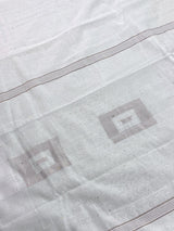 Plain White Color Handloom Linen Saree with Copperish Gold Zari and tiny Sequins
