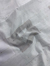 Plain White Color Handloom Linen Saree with Copperish Gold Zari and tiny Sequins