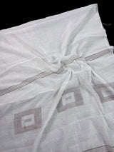 Plain White Color Handloom Linen Saree with Copperish Gold Zari and tiny Sequins
