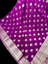 Statement Purple Color Banarasi Semi Chiffon Georgette Silk Saree with Muted Gold Sliver Zari Weave