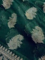 Dark Green Color Semi Banarasi Silk Saree Resham Zari Weave