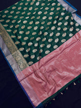 Dark Green Color Semi Banarasi Silk Saree Resham Zari Weave