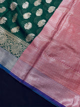 Dark Green Color Semi Banarasi Silk Saree Resham Zari Weave