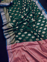 Dark Green Color Semi Banarasi Silk Saree Resham Zari Weave