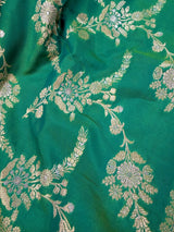 Green Color Banarasi Silk Saree with Floral Jaal in Muted Gold Zari