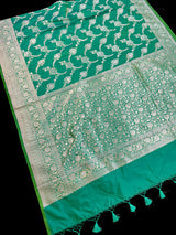 Green Color Banarasi Silk Saree with Floral Jaal in Muted Gold Zari