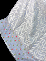 Ice Blue Color Linen blend with Cotton Silk Saree and Embroidery Floral buttis