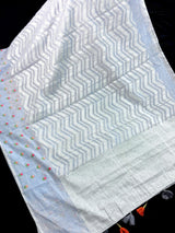 Ice Blue Color Linen blend with Cotton Silk Saree and Embroidery Floral buttis