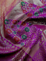 Rust Banarasi Semi Katan Silk Saree with undertone of Purple