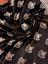 Black Color Mashru Silk Handloom Saree with Muted Gold Zari Weave | Banarasi Mashru Silk Saree | Party Wedding Wear Sarees
