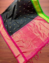 Black Color Soft Gadwal Silk with Ganga Yamuna Temple Border