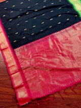 Black Color Soft Gadwal Silk with Ganga Yamuna Temple Border