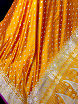Semi Pure Mango Yellow Dual Tone Soft Banarasi Mashru Silk Handloom Saree