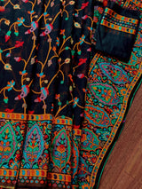 Black Color Kani Saree in Cotton Silk with Floral Jaal