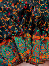 Black saree in cotton silk with kani handweave with floral jaal — Kaash Collection