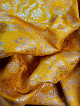 Yellow Color Pure Katan Silk Saree with Sliver Zari Weave, Silk Mark Certified