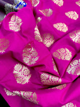 Pink Color Banarasi Silk Saree in Gold Zari Weave Work and Wide Border in Antique Zari