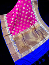 Pink Color Banarasi Silk Saree in Gold Zari Weave Work and Wide Border in Antique Zari