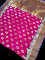 Pink Color Banarasi Silk Saree in Gold Zari Weave Work and Wide Border in Antique Zari