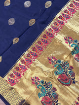 Navy Blue Paithani Soft Silk Saree with Muted Gold Zari