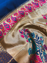 Navy Blue Paithani Soft Silk Saree with Muted Gold Zari