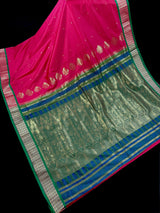 Magenta Pink Color Gadwal Soft Silk Saree with Green combination