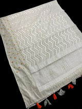Taupe Color Linen blend with Cotton Silk Saree and Embroidery floral buttis