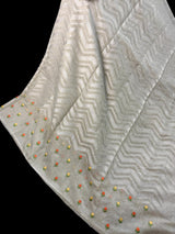 Taupe Color Linen blend with Cotton Silk Saree and Embroidery floral buttis