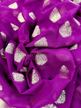 Statement Purple Color Banarasi Semi Chiffon Georgette Silk Saree with Muted Gold Sliver Zari Weave