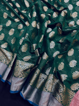 Dark Green Color Semi Banarasi Silk Saree Resham Zari Weave