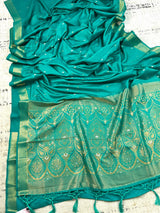 Rama Green saree in soft satin silk with silver and gold zari weave — Kaash Collection