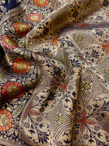 Navy Blue Georgette Silk Saree with Jaal Floral Weave, Meenakari