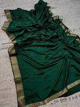 Green Art Silk Saree with Lace Borders, Plain Body Work Blouse