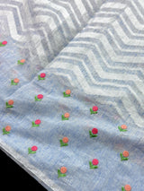 Ice Blue Color Linen blend with Cotton Silk Saree and Embroidery Floral buttis