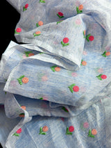 Ice Blue Color Linen blend with Cotton Silk Saree and Embroidery Floral buttis