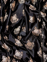 Black Color Mashru Silk Handloom Saree with Muted Gold Zari Weave | Banarasi Mashru Silk Saree | Party Wedding Wear Sarees