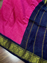 Deep Pink Blue Madurai Sungudi Cotton Saree | Zari Checks Handmade Traditional Wear | No Blouse