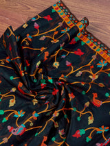 Black Color Kani Saree in Cotton Silk with Floral Jaal