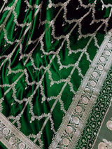 Green saree in banarasi mashru silk with muted gold zari weave in necklace design — Kaash Collection