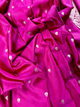 Deep Rani Pink Banarasi Mashru Silk Saree, Sliver Zari Weave, Small Buttis and Border