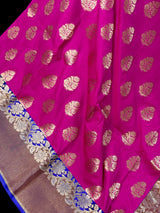 Pink Color Banarasi Silk Saree in Gold Zari Weave Work and Wide Border in Antique Zari