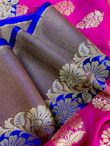 Pink Color Banarasi Silk Saree in Gold Zari Weave Work and Wide Border in Antique Zari