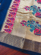 Navy Blue Paithani Soft Silk Saree with Muted Gold Zari